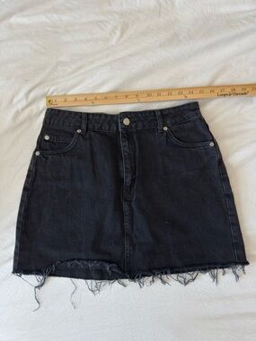 Topshop Black Denim Mini Skirt with Frayed Hem